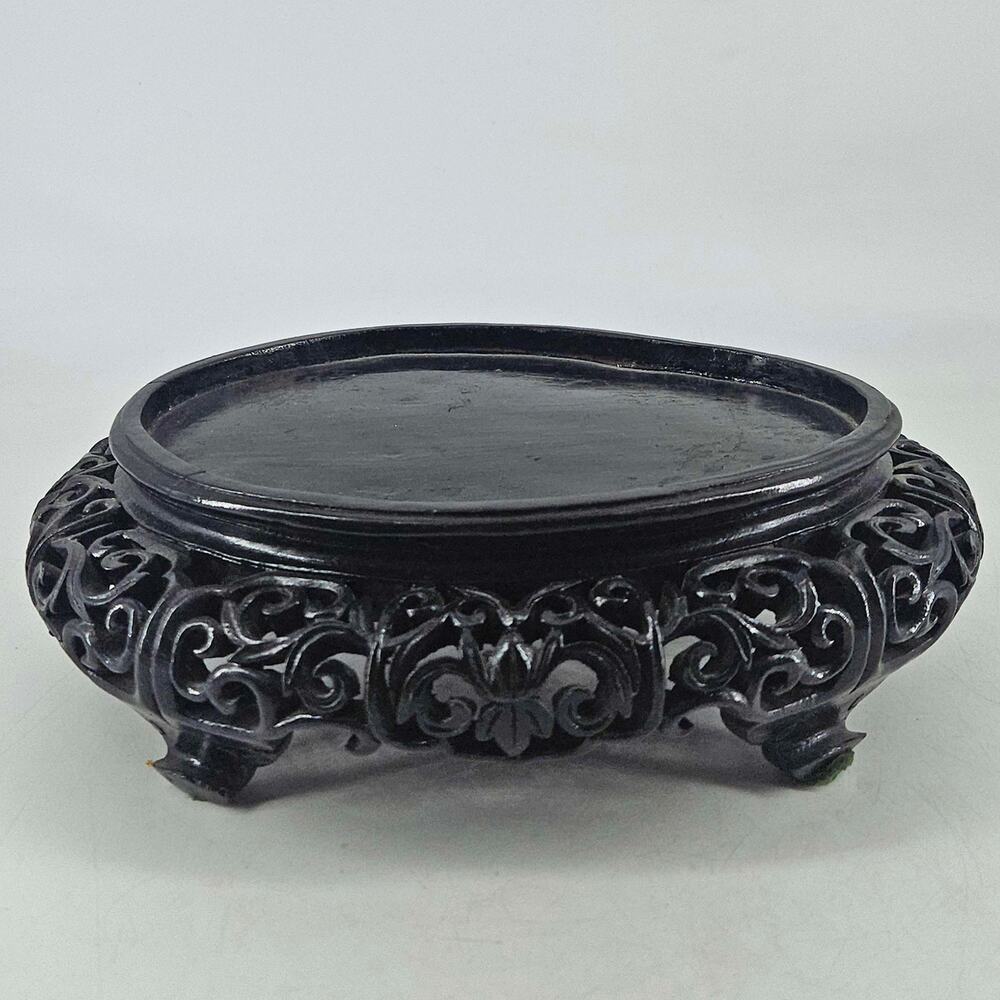 Vintage oval wood plant stand statue display lamp base pedestal Riser